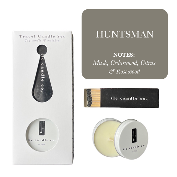 Huntsman Travel Candle | Musk, Cedarwood & Rosewood Soy Candle | Masculine Woodland Candle with Matches