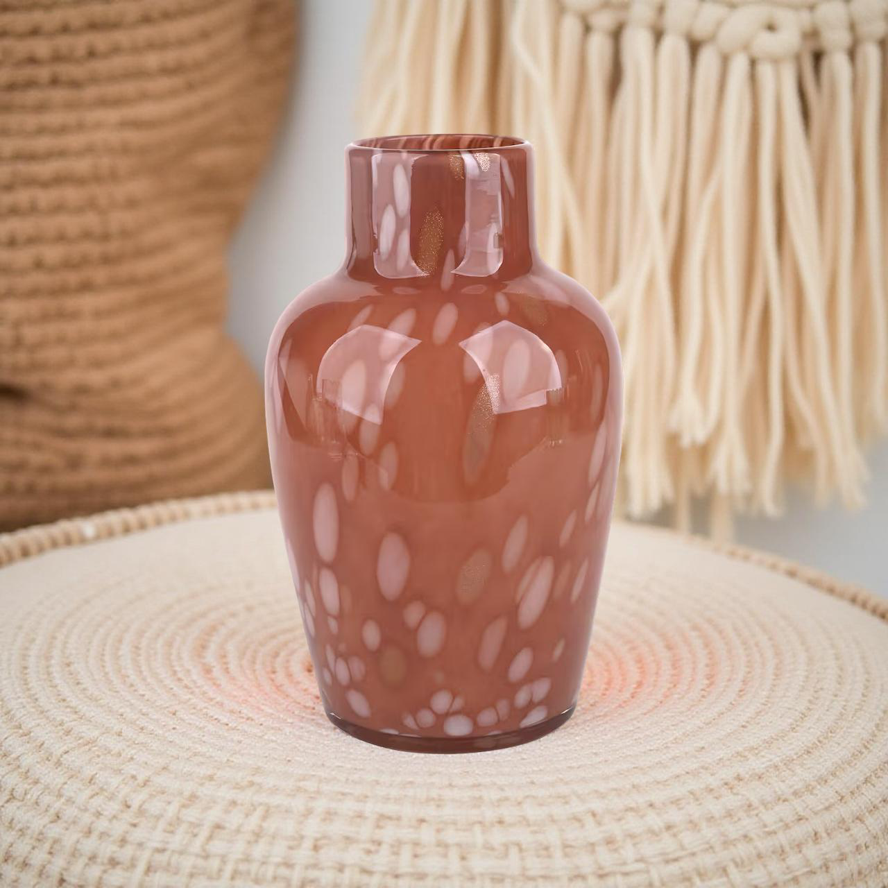 Pink Mottled Glass Vase – Decorative Floral Container, 7.5"