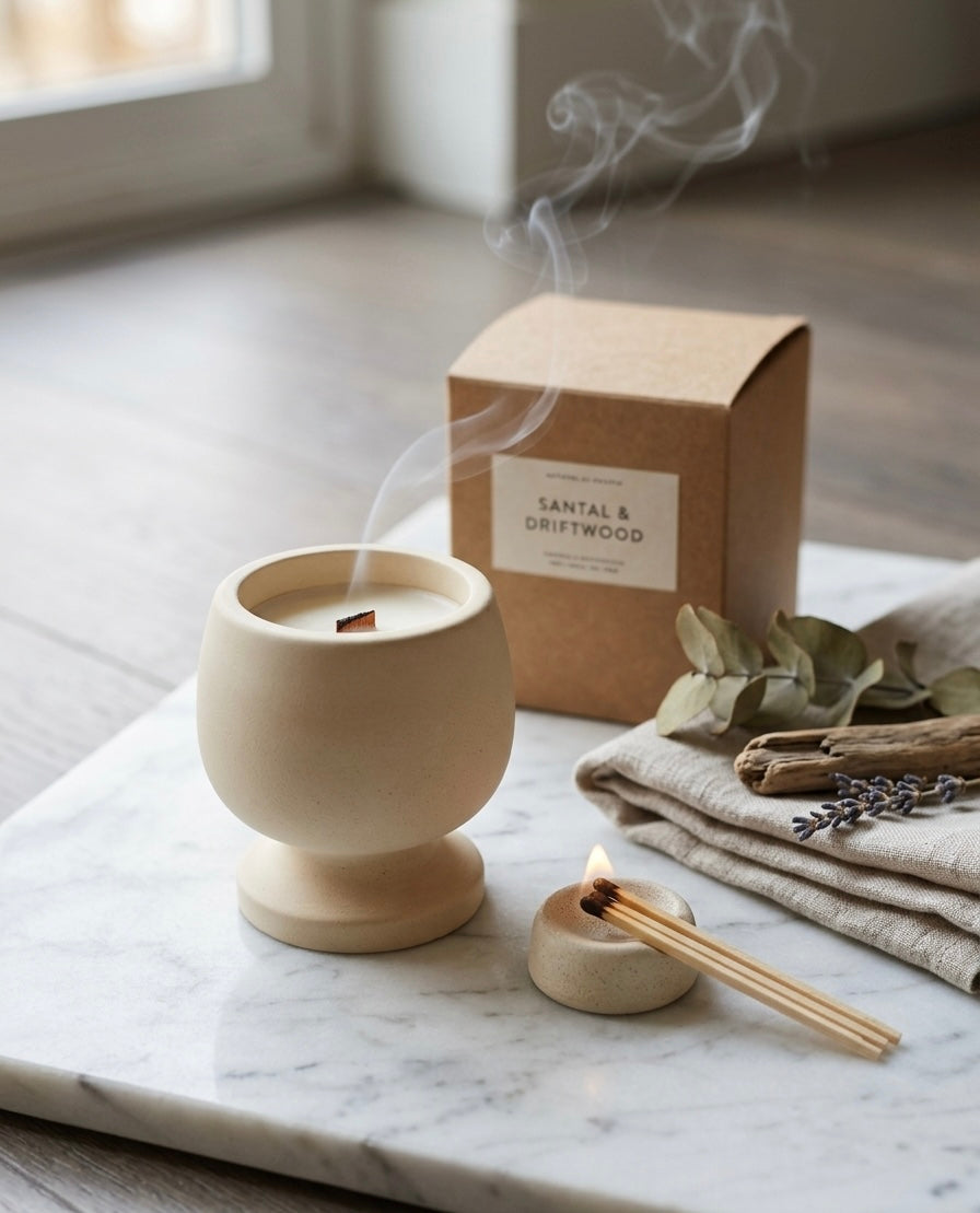 Jesmonite Pedestal Candle – Hand-Poured Soy Wax & Crackling Wood Wick-0