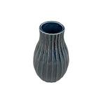 Navy Ribbed Ceramic Vase – Tall Decorative Earthenware Accent