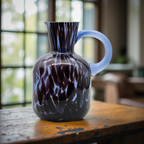 Blue Glass Pitcher Vase with Handle – Mottled Pattern, Decorative Floral Container