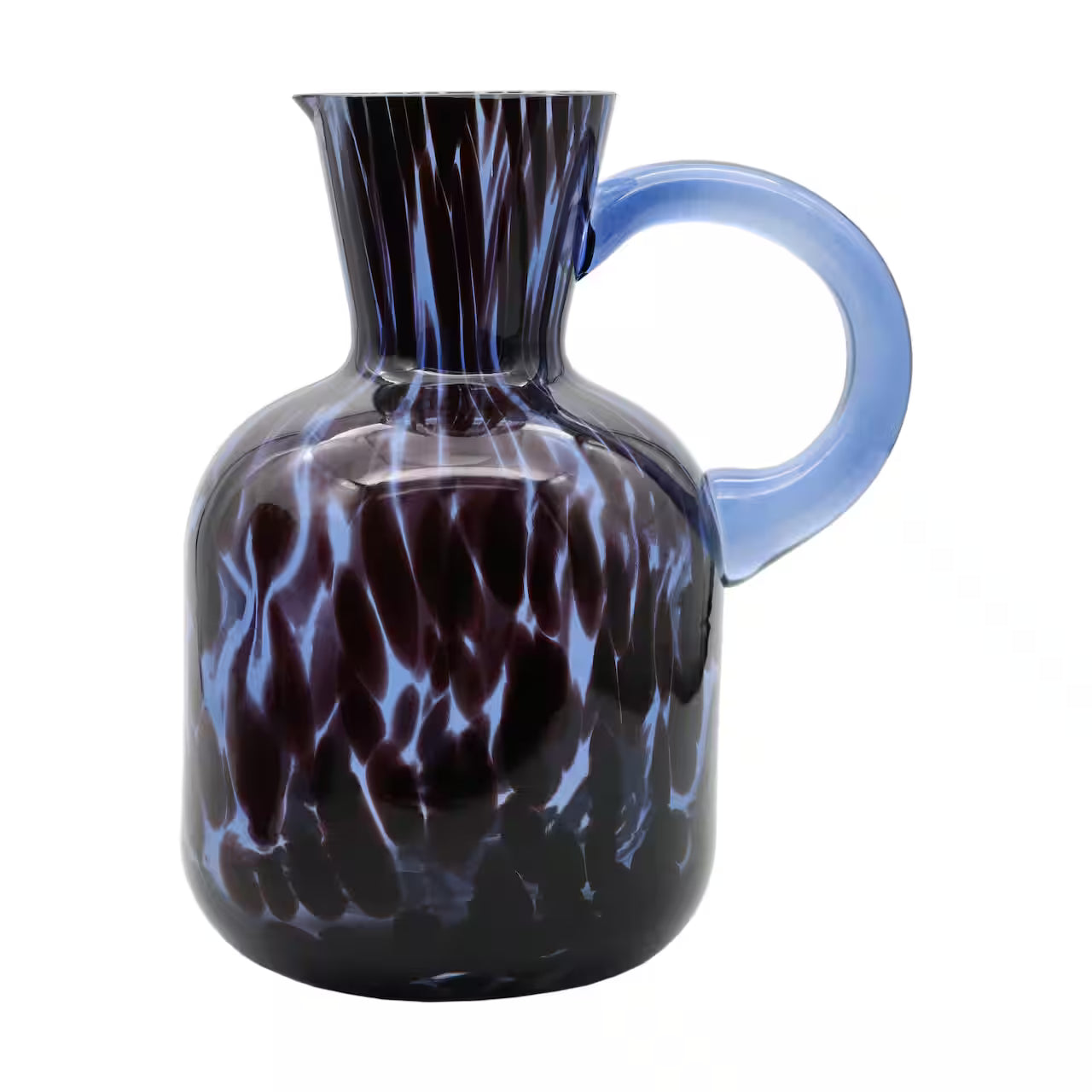 Blue Glass Pitcher Vase with Handle – Mottled Pattern, Decorative Floral Container