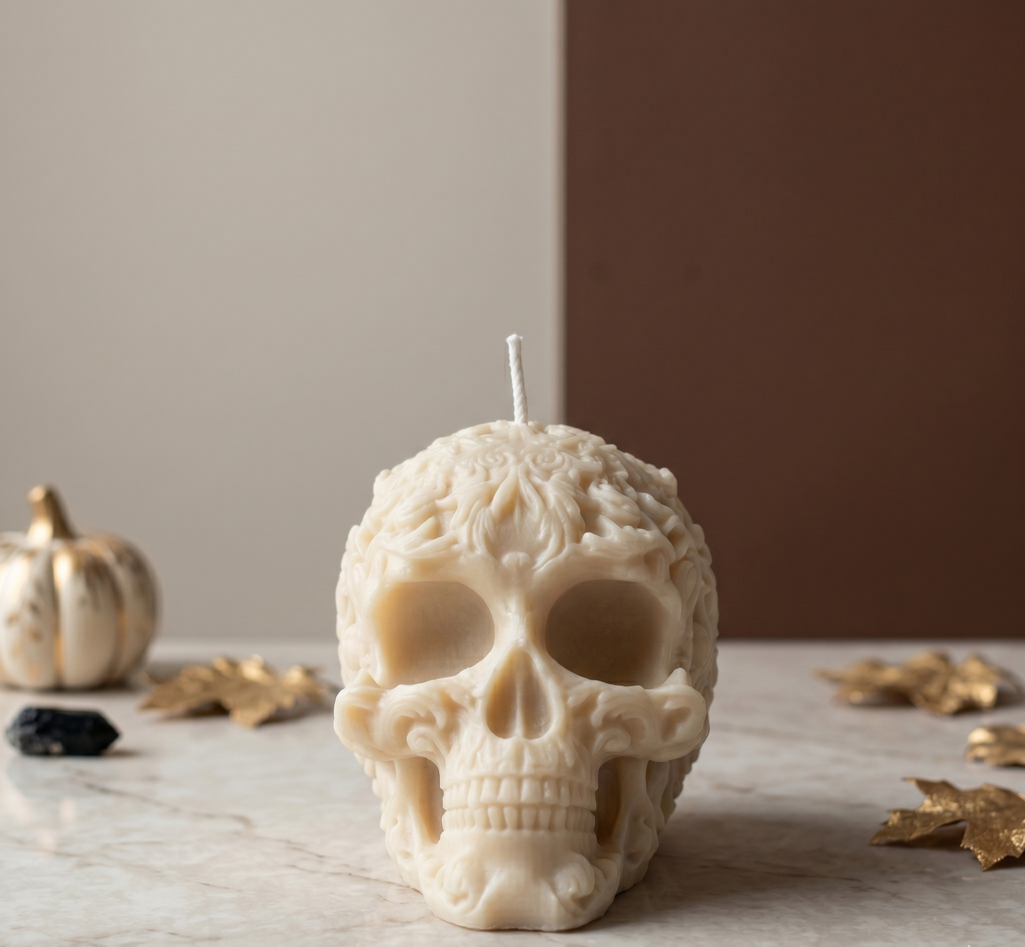 Gothic Floral Skull Candle