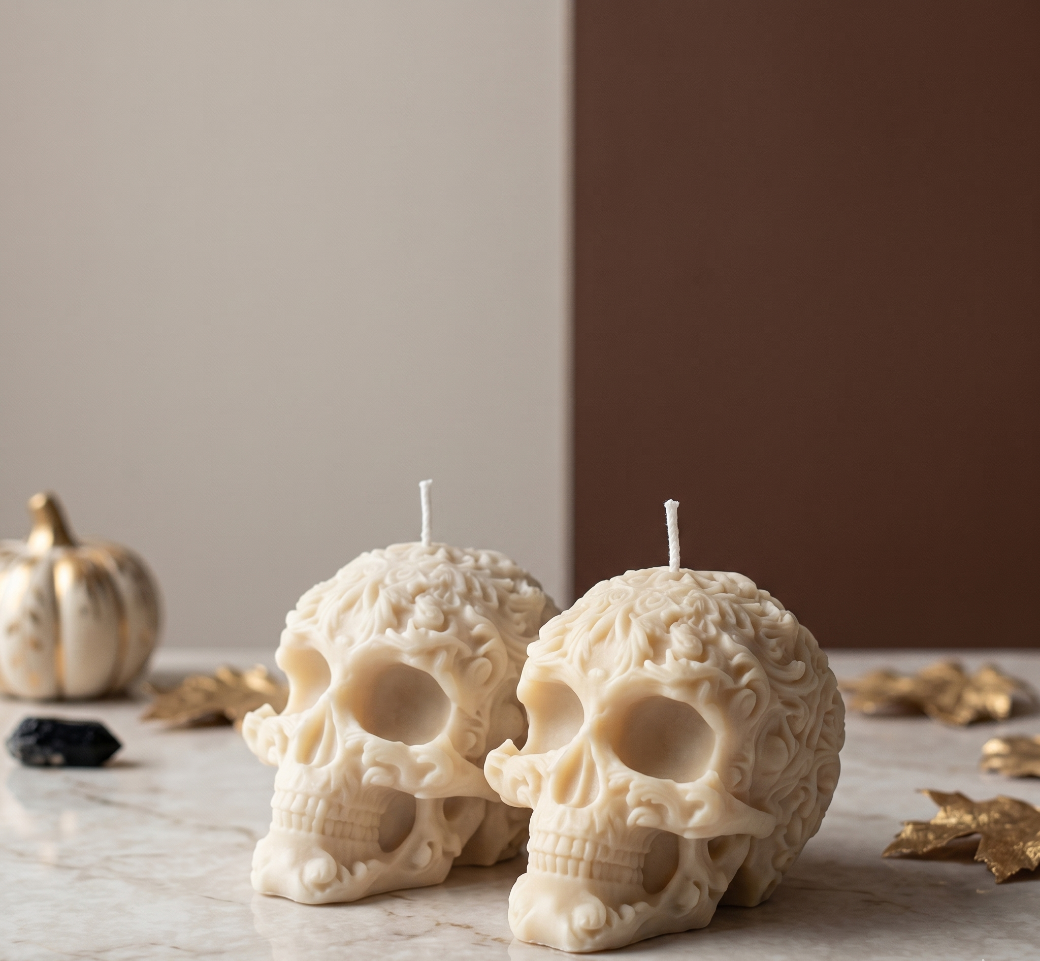 Gothic Floral Skull Candle