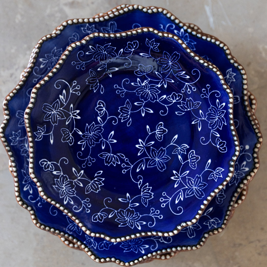 Floral Lace Blue Dinnerware  10 Piece Set