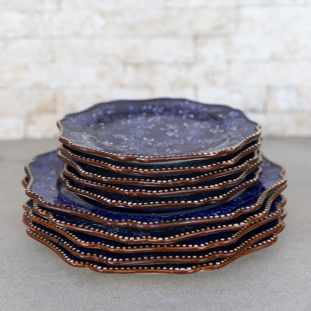 Floral Lace Blue Dinnerware  10 Piece Set