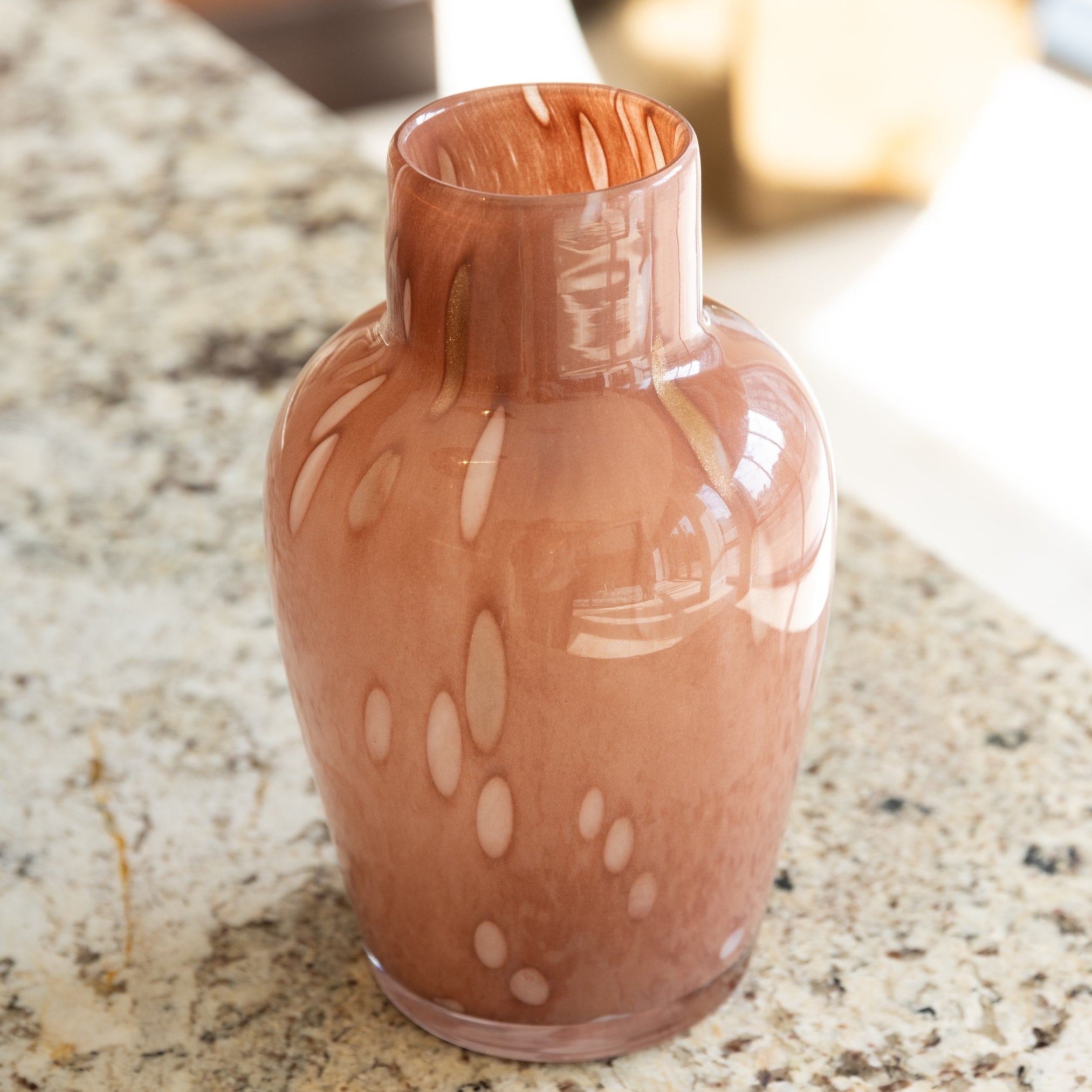 Pink Mottled Glass Vase – Decorative Floral Container, 7.5"