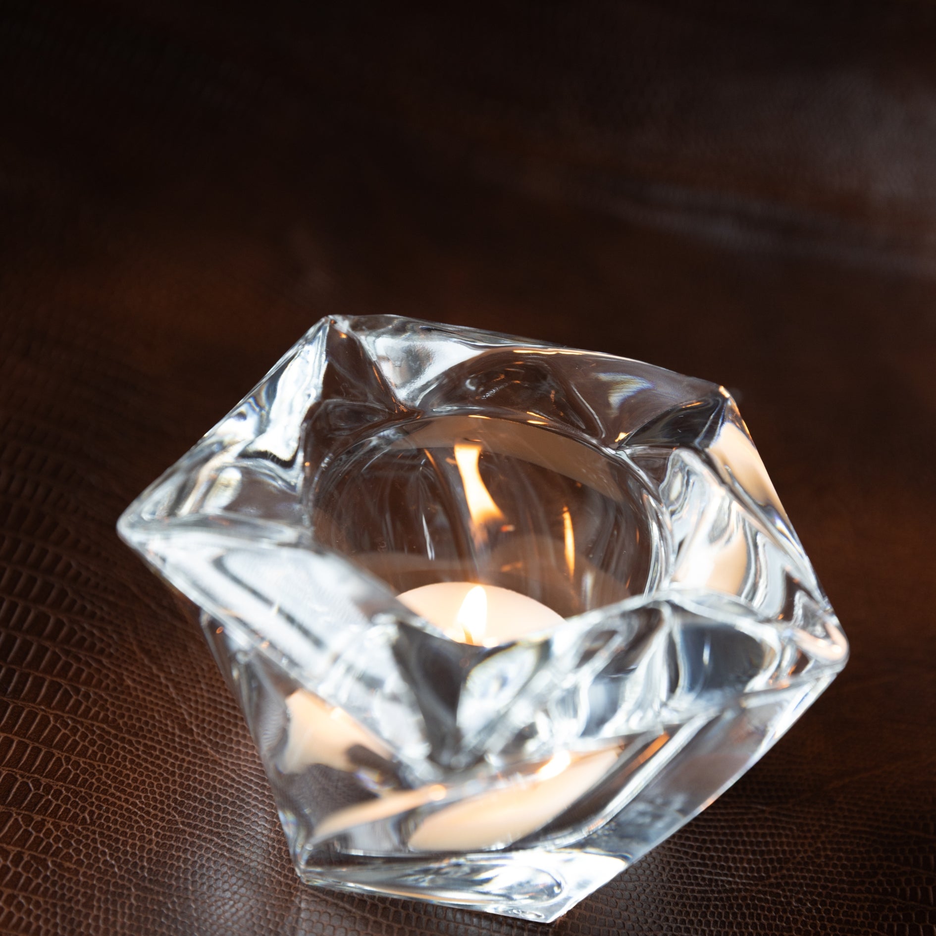 Vintage Art Deco Crystal Swirl Star Votive Candle Holder Paper Weight