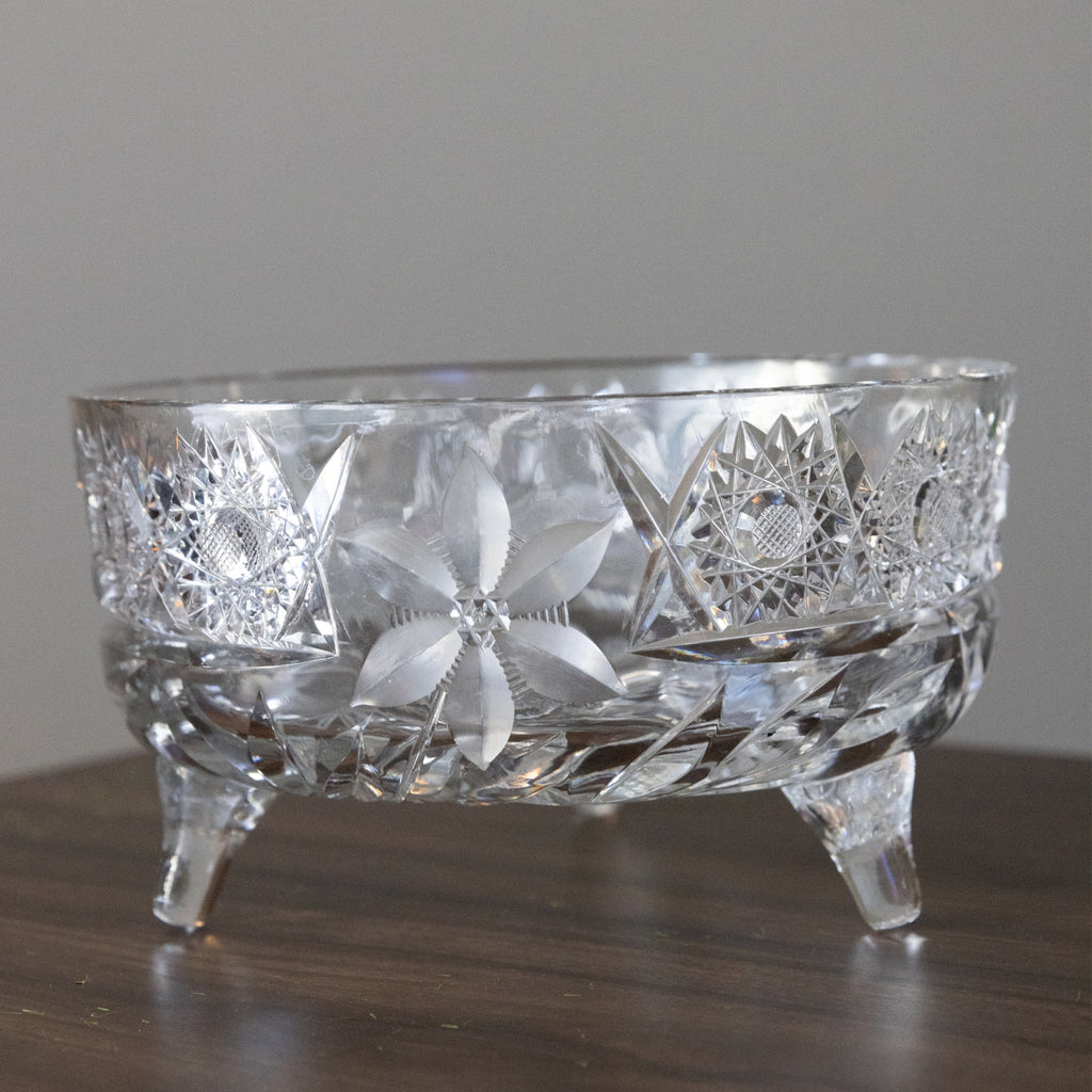 American Brilliant Period Cut Glass 3 Legged Bowl 1886-1915