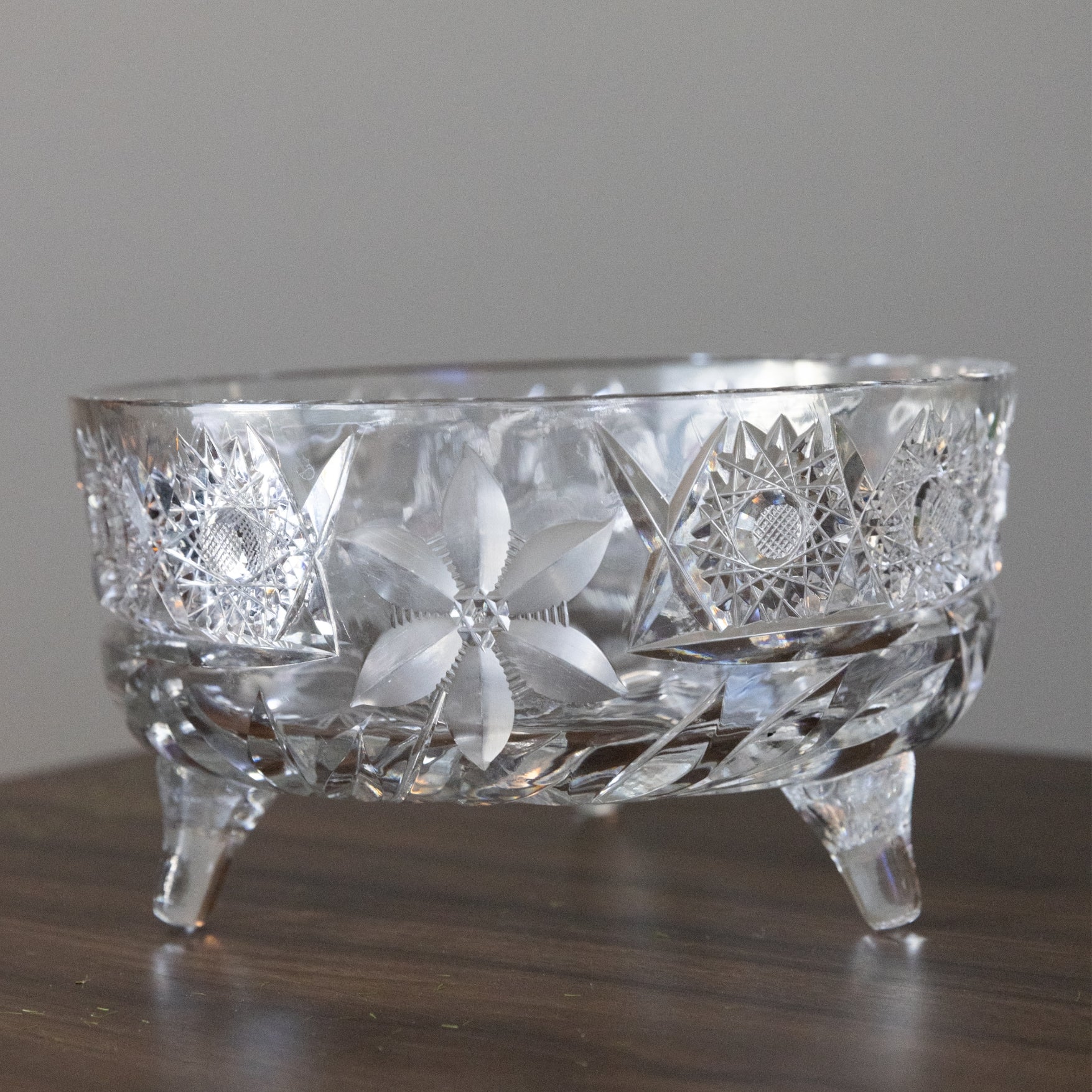 American Brilliant Period Cut Glass 3 Legged Bowl 1886-1915