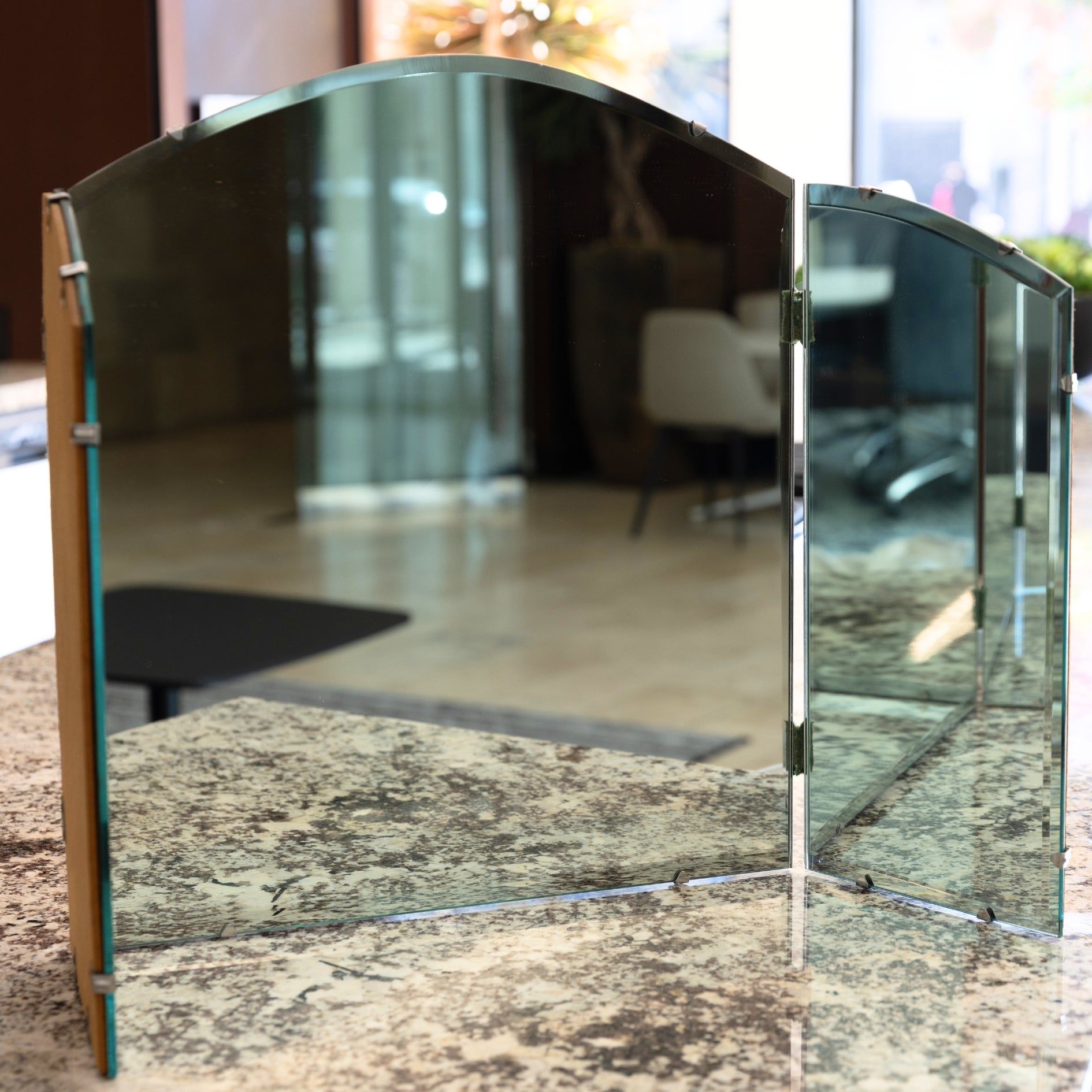 Antique 3-Panel Beveled Vanity Mirror | Frameless Tri-Fold (Late 1800s–1920s)