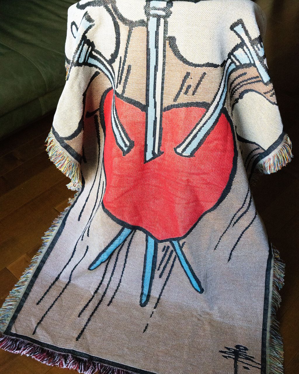 Three of Swords Throw Blanket or Wall Hanging, 5x3 foot