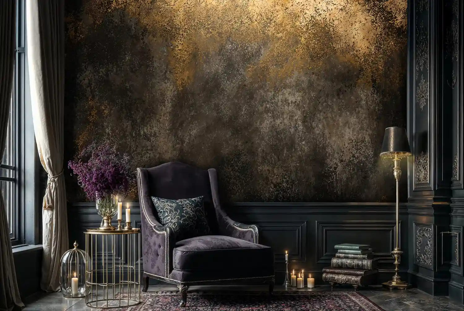 Gilded Patina Wall Mural in Black and Gold-2