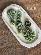 Arizona Dream Cactus Garden Candle — Sculptural Soy Wax in Carved Wood Bowl-5