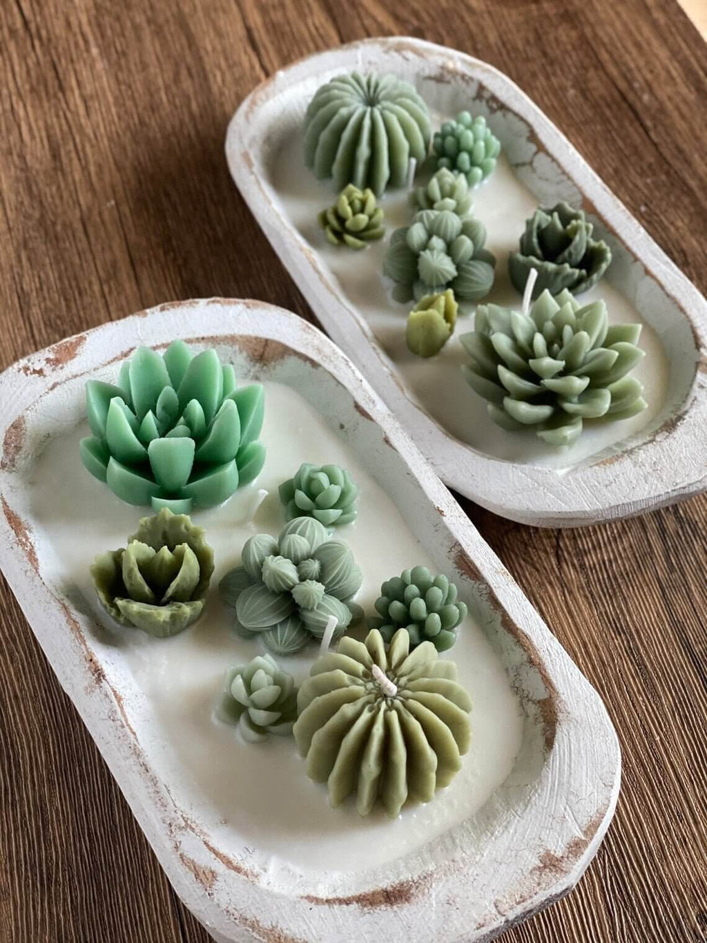 Arizona Dream Cactus Garden Candle — Sculptural Soy Wax in Carved Wood Bowl-1