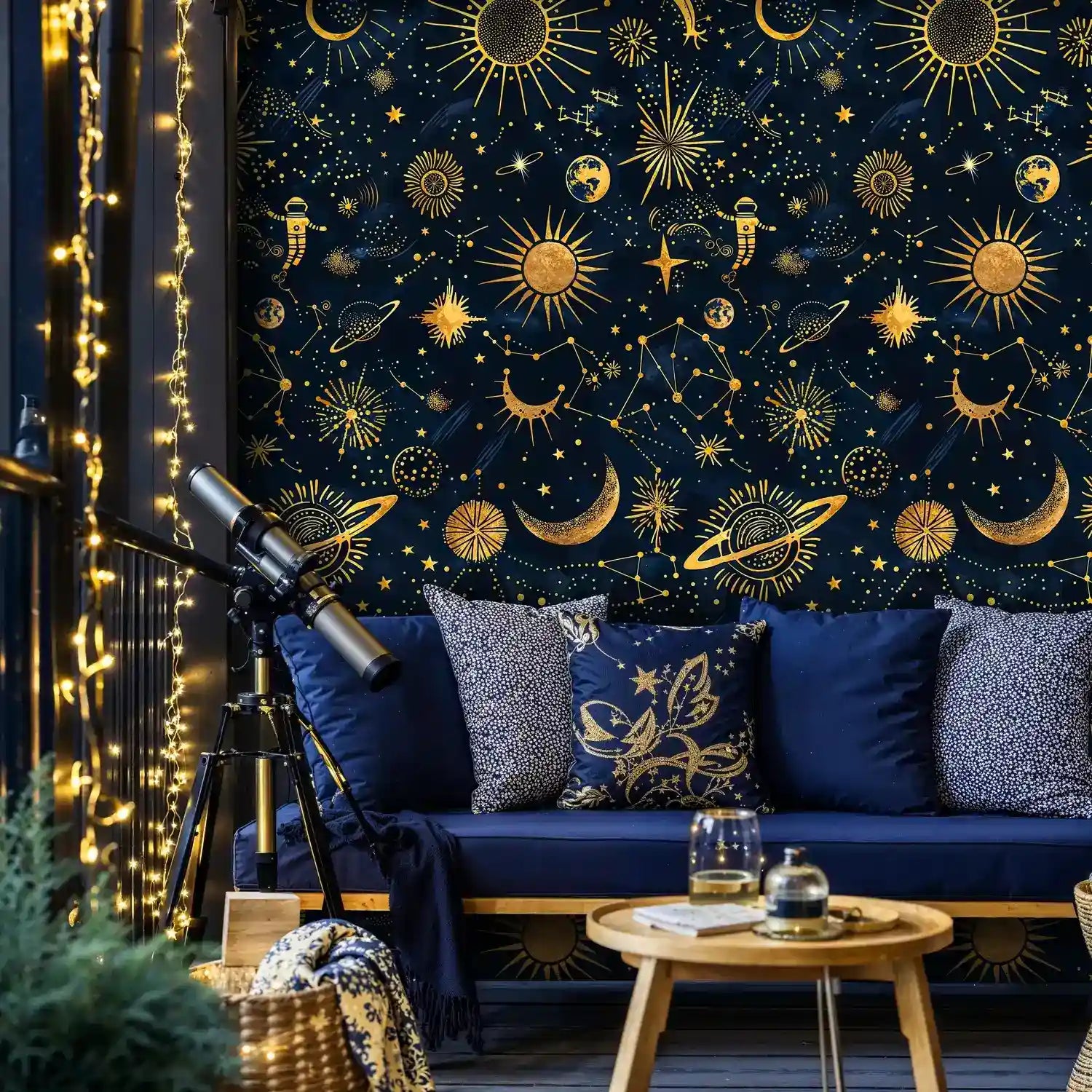 Celestial Navy and Gold Sky Wallpaper-2