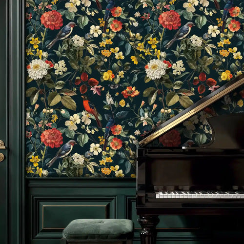 Botanical Birds and Blooms Wallpaper-0