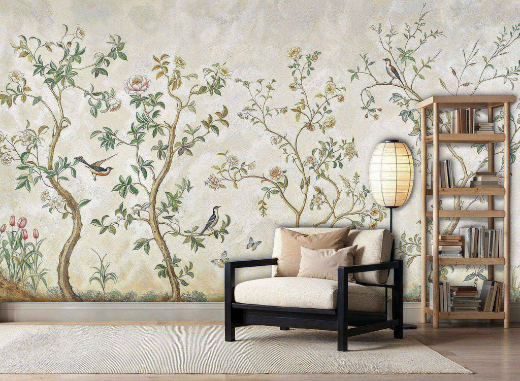 Chinoiserie Birds and Blossoming Branches Wall Mural-2