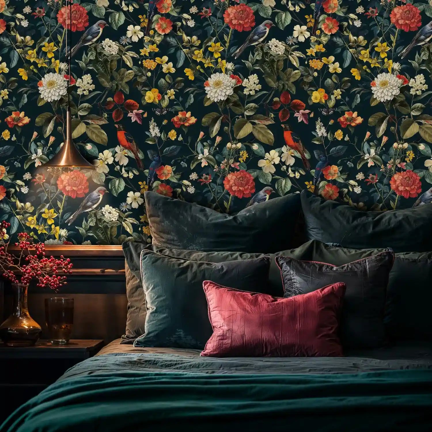 Botanical Birds and Blooms Wallpaper-1