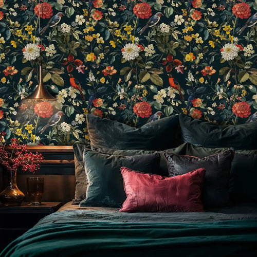 Botanical Birds and Blooms Wallpaper-1