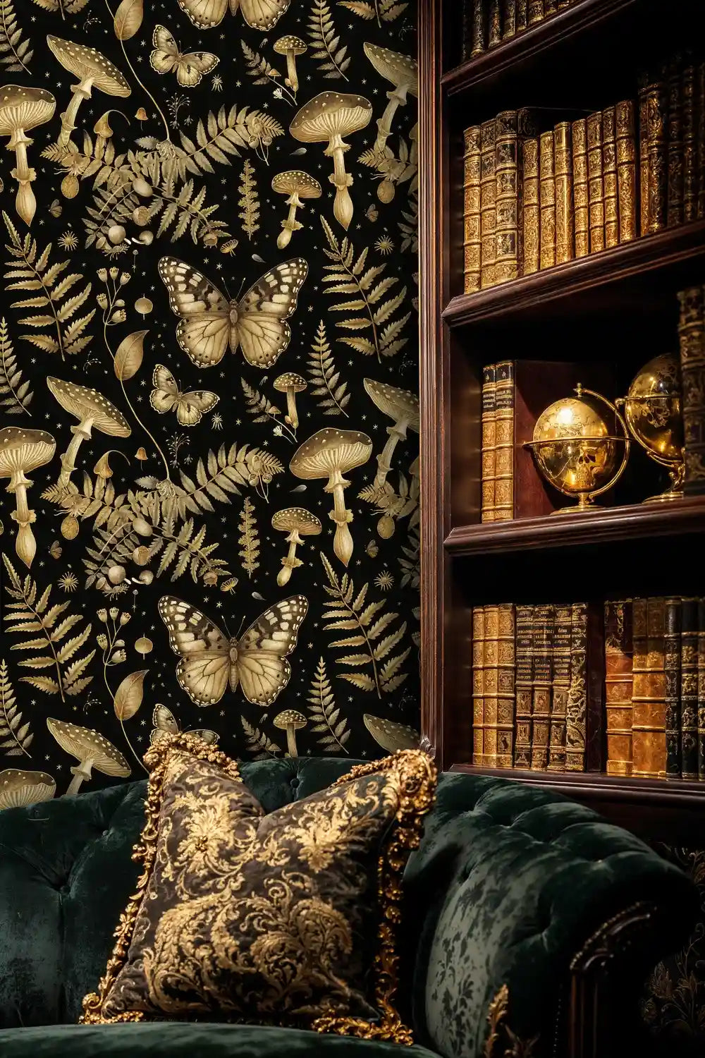 Enchanted Forest Wallpaper in Black and Gold-1