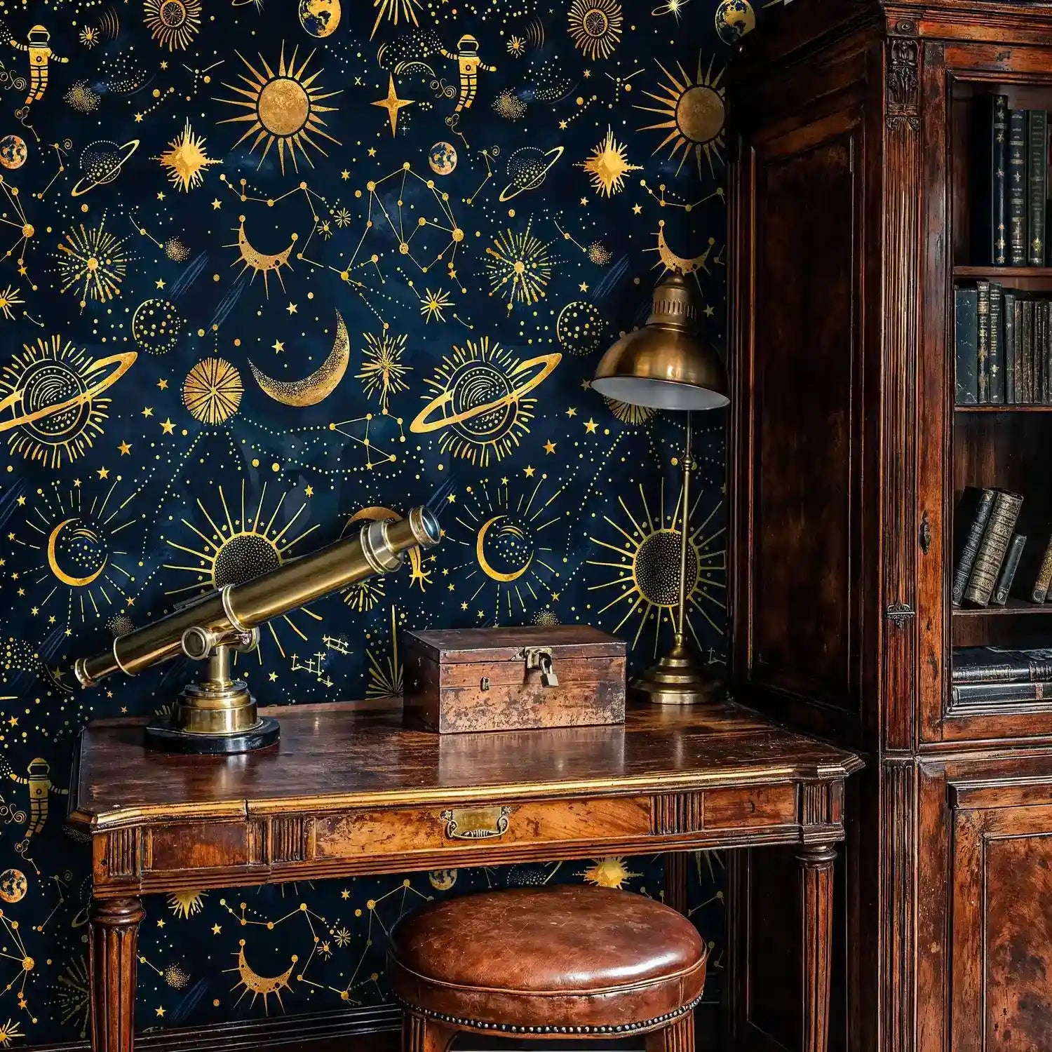 Celestial Navy and Gold Sky Wallpaper-4