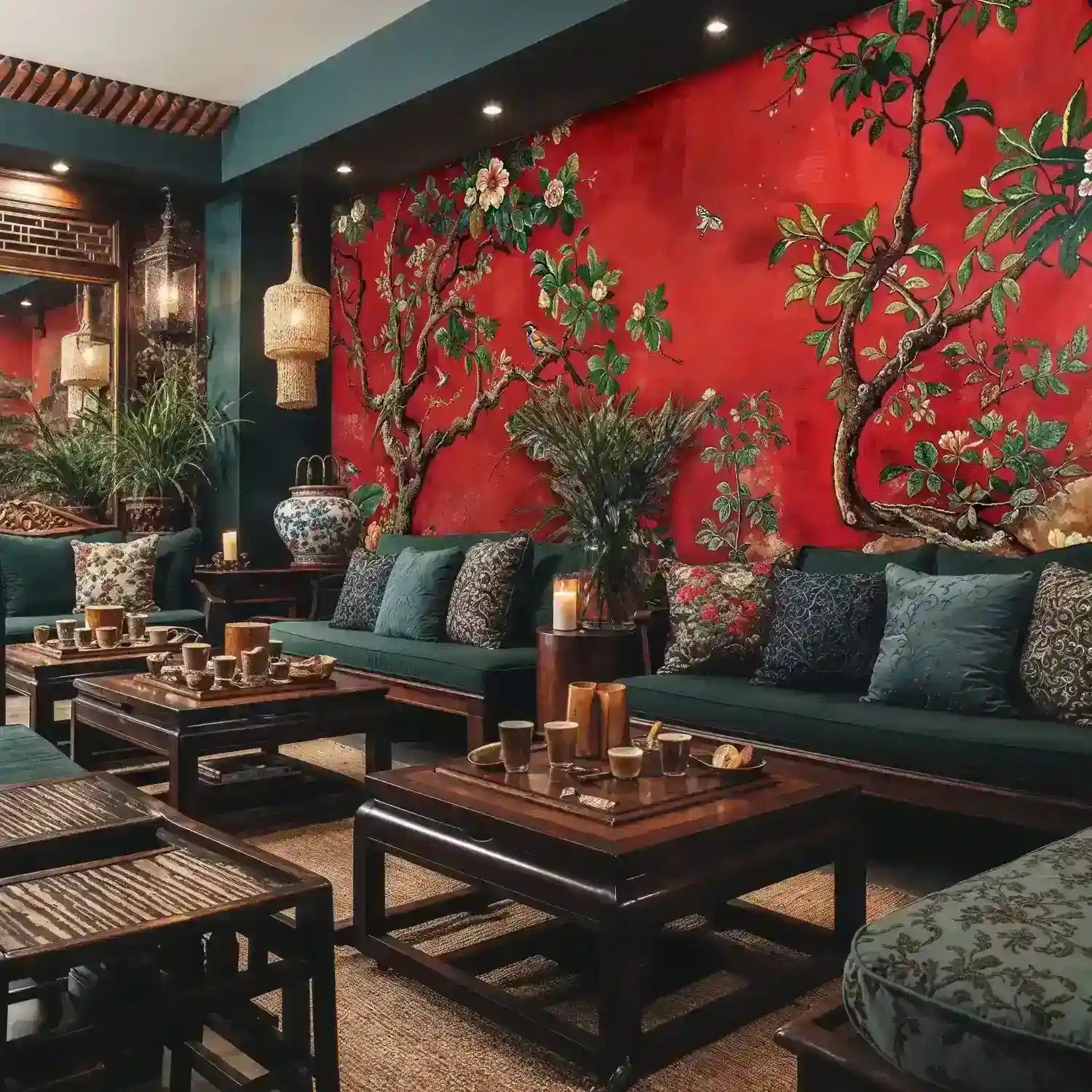 Chinoiserie Birds and Trees Wall Mural-2