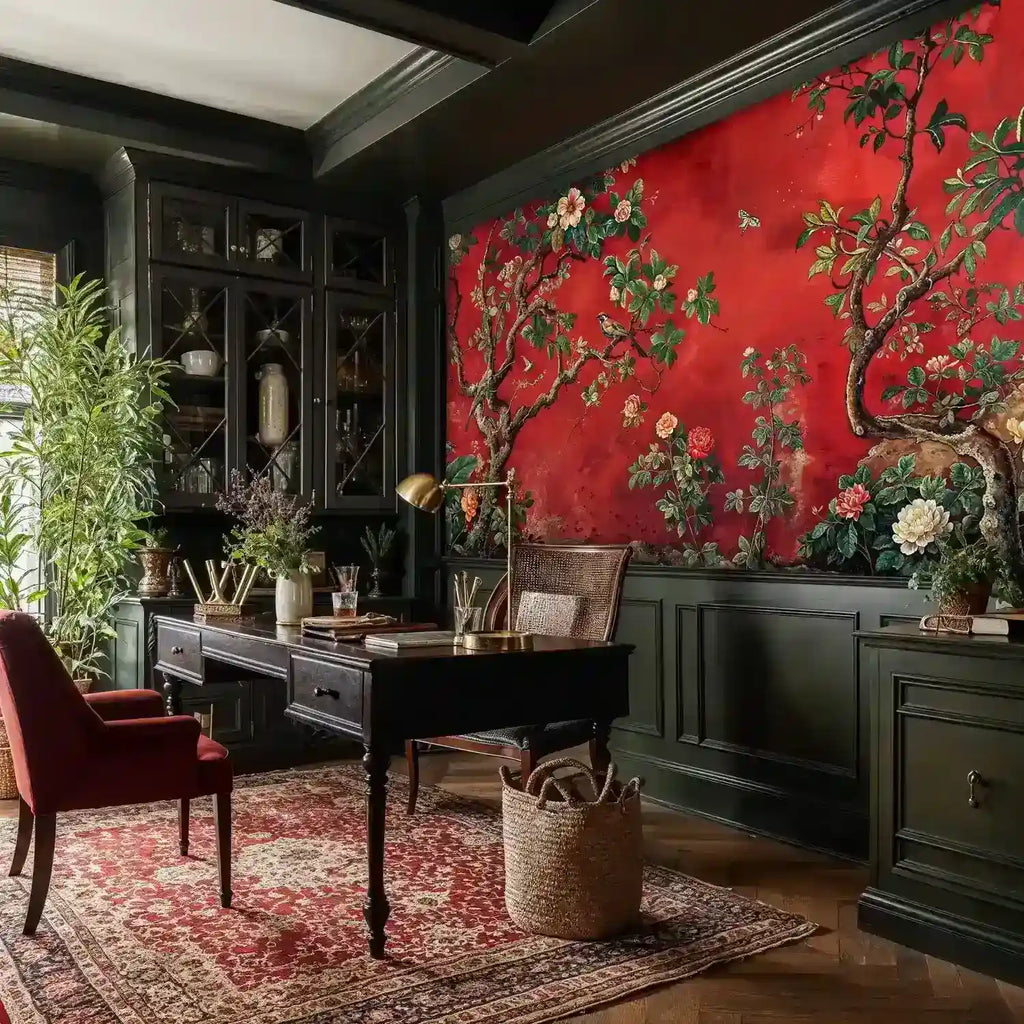 Chinoiserie Birds and Trees Wall Mural-4