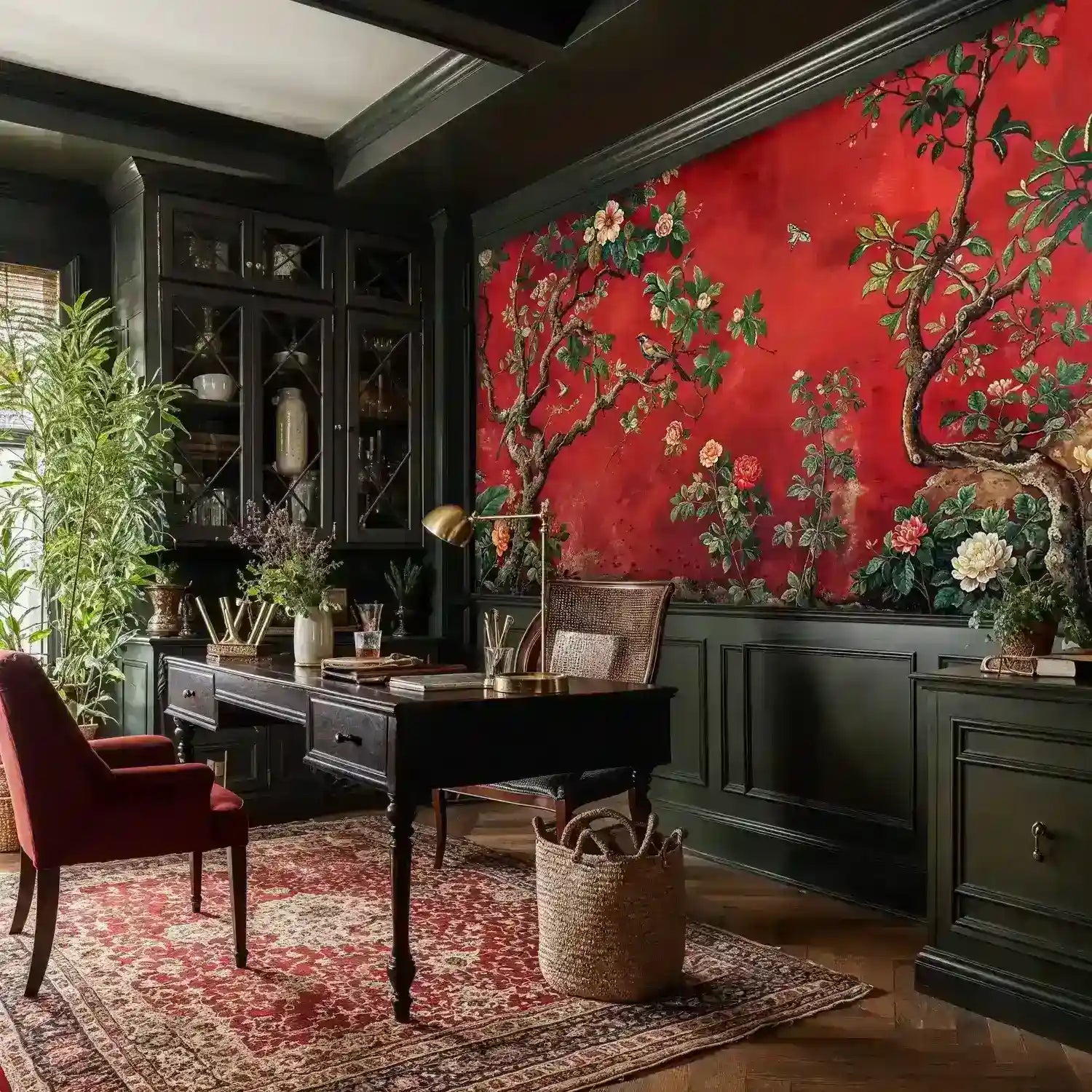 Chinoiserie Birds and Trees Wall Mural-4