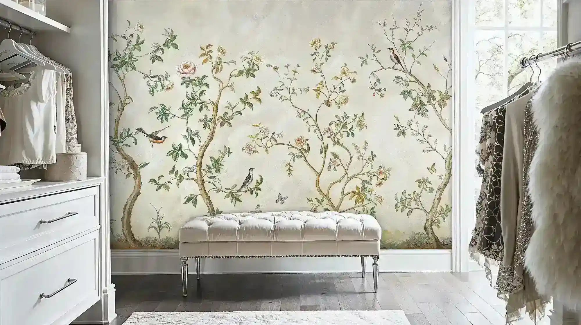 Chinoiserie Birds and Blossoming Branches Wall Mural-0