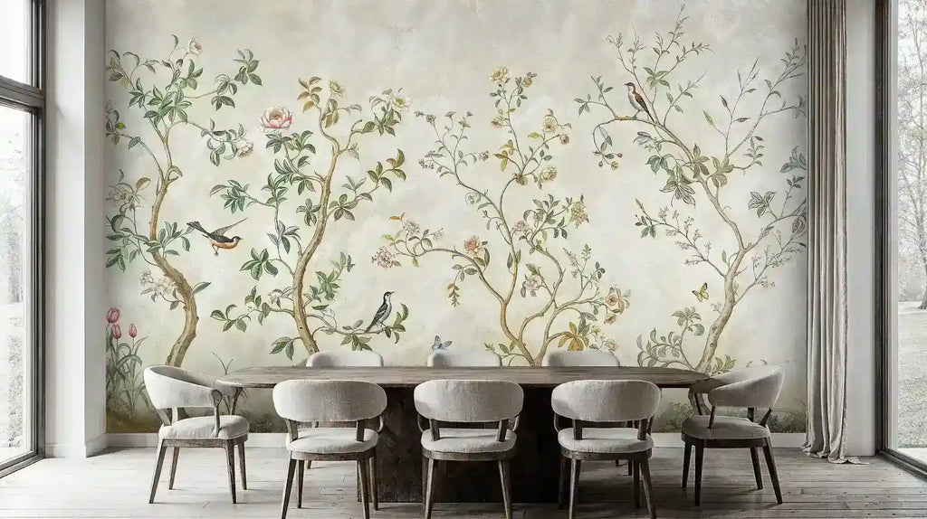 Chinoiserie Birds and Blossoming Branches Wall Mural-3