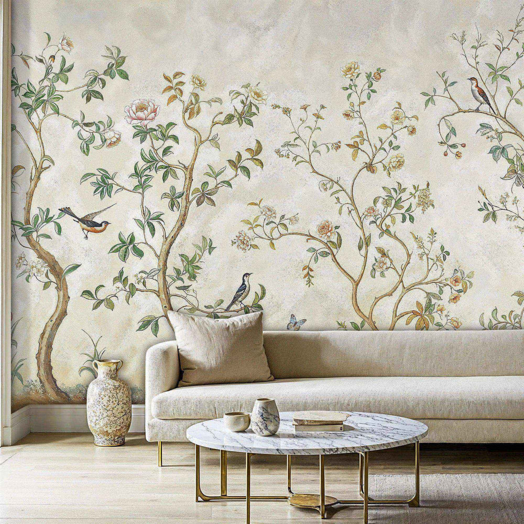 Chinoiserie Birds and Blossoming Branches Wall Mural-4