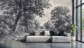 Vintage Countryside Wall Mural in Black and White-0