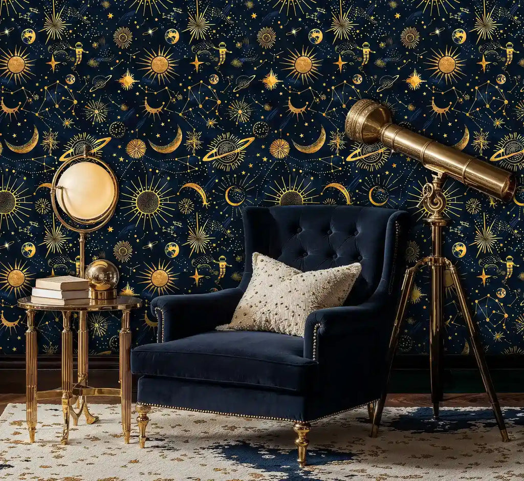 Celestial Navy and Gold Sky Wallpaper-3