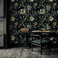 Dark Botanical Clematis Wallpaper-0