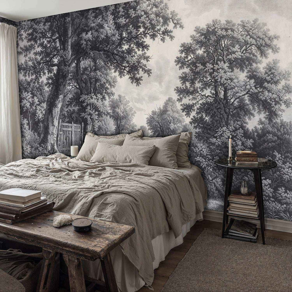 Vintage Countryside Wall Mural in Black and White-4