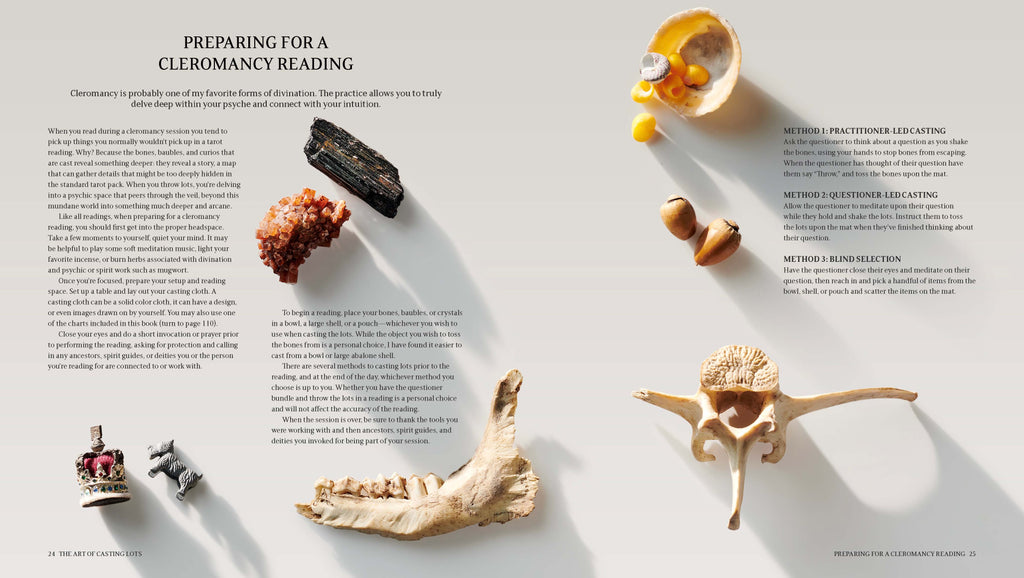 Mineral and crystal collection on a white surface with text on a light gray background