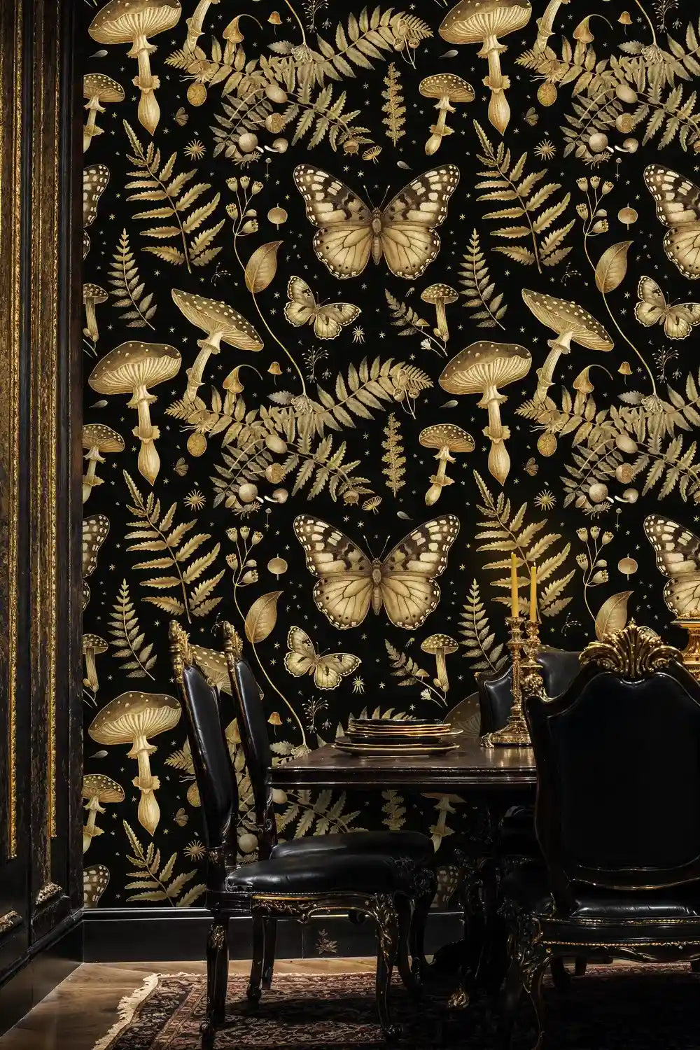 Enchanted Forest Wallpaper in Black and Gold-0