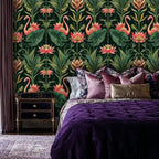 Tropical Flamingos and Lotus Garden Wallpaper-2