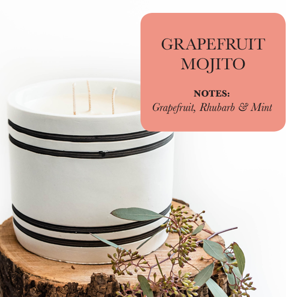 Grapefruit Rhubarb Mint Candle | Luxury 3-Wick Soy Candle in Reusable Cement Vessel | Fresh Citrus Home Fragrance