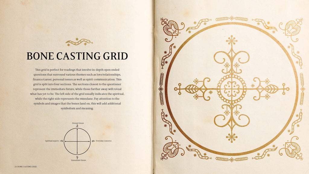 Bone casting grid with decorative elements on a beige background