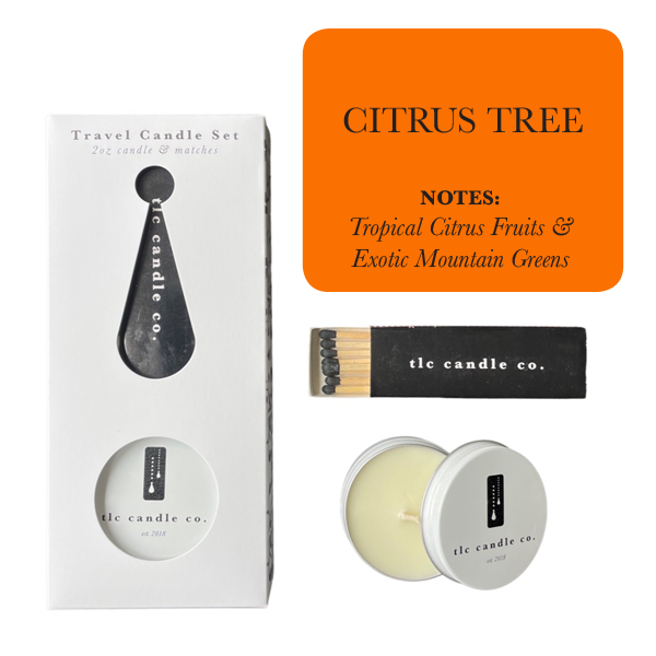 Tropical Citrus Travel Candle | Orange Citrus Soy Candle with Exotic Greens | Portable Vacation-Inspired Candle