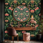 Tropical Flamingos and Lotus Garden Wallpaper-1
