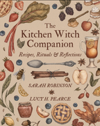 Book cover of 'The Kitchen Witch Companion' with illustrations of food and nature.