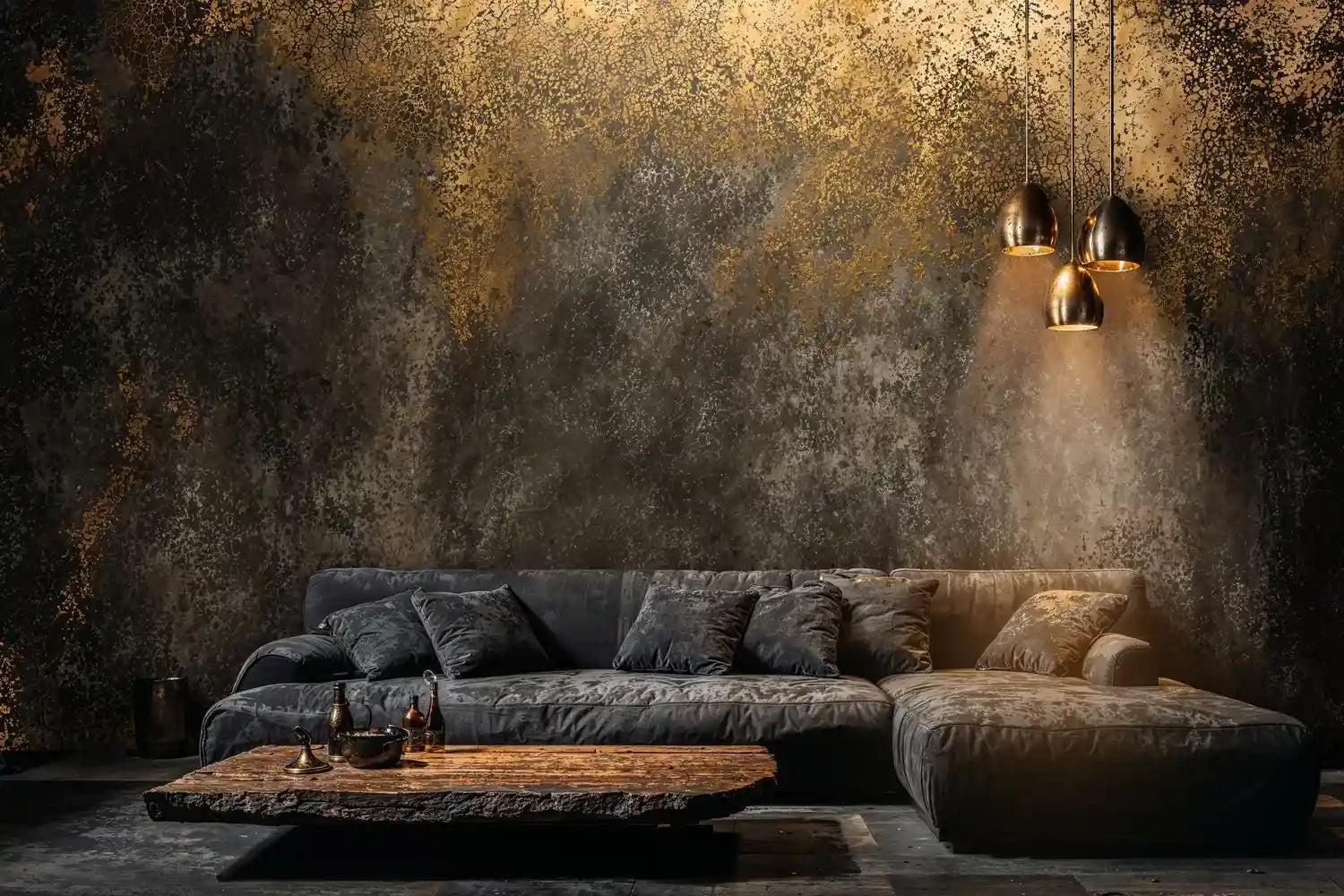 Gilded Patina Wall Mural in Black and Gold-1