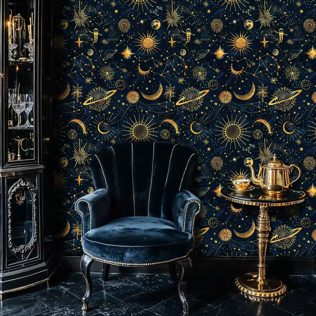 Celestial Navy and Gold Sky Wallpaper-1