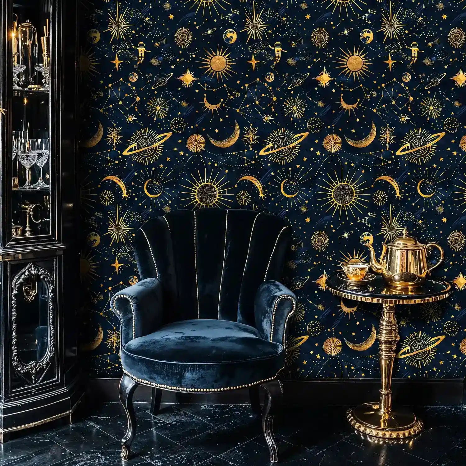 Celestial Navy and Gold Sky Wallpaper-1