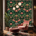 Tropical Flamingos and Lotus Garden Wallpaper-0