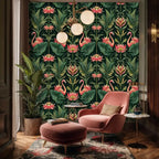 Tropical Flamingos and Lotus Garden Wallpaper-0