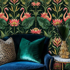 Tropical Flamingos and Lotus Garden Wallpaper-3
